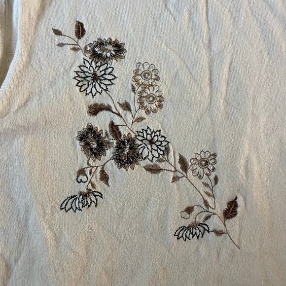 Vtg Y2K 2000s Floral Embroidered Knit Tank Top Sz L Boho - Picture 2 of 6